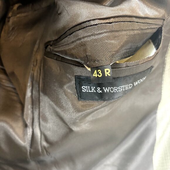 Andrew Fezza Men's Flannel Sport Coat Blazer Size 43R Silk Wool Tan Suit Jacket - Picture 7 of 12